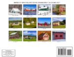 Collage for a 2027 calendar: photos of New England barns with town captions under each image.