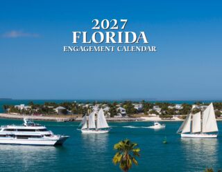 Cover image: blue sky over a harbor with sailboats and palm trees; text reads '2027 FLORIDA ENGAGEMENT CALENDAR' in white serif font.