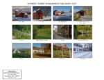 Cover collage for Vermont Scenic Engagement Calendar 2027 with twelve Vermont town photos and captions (Waterville, Pomfret, East Wallingford, Silk Road Covered Bridge, Moretown, East Montpelier Center, Bristol, Silver Lake—Barnard, Warren, Townsend, Brattleboro, Woodstock).